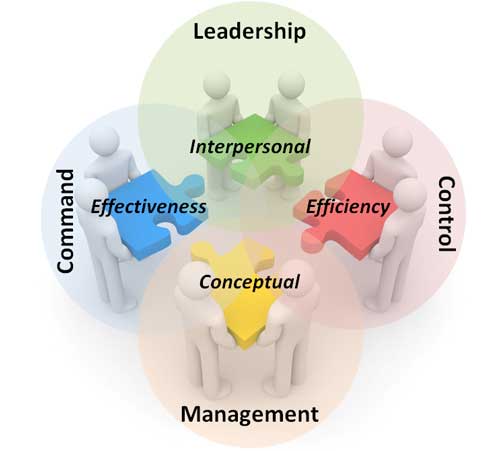 The relationships of the four pillars: Interpersonal, Conceptional, Effectiveness, and Efficiency